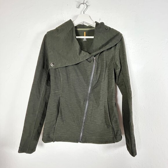 Lucy Womens Asymmetrical Zip-Up Jacket Small Olive Green Wide-Collar Lightweight - Picture 1 of 8